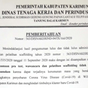 Pemberitahuan Lanjutan Pelatihan Scafolding