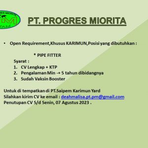 LOWONGAN KERJA PT. PROGRES MIORITA